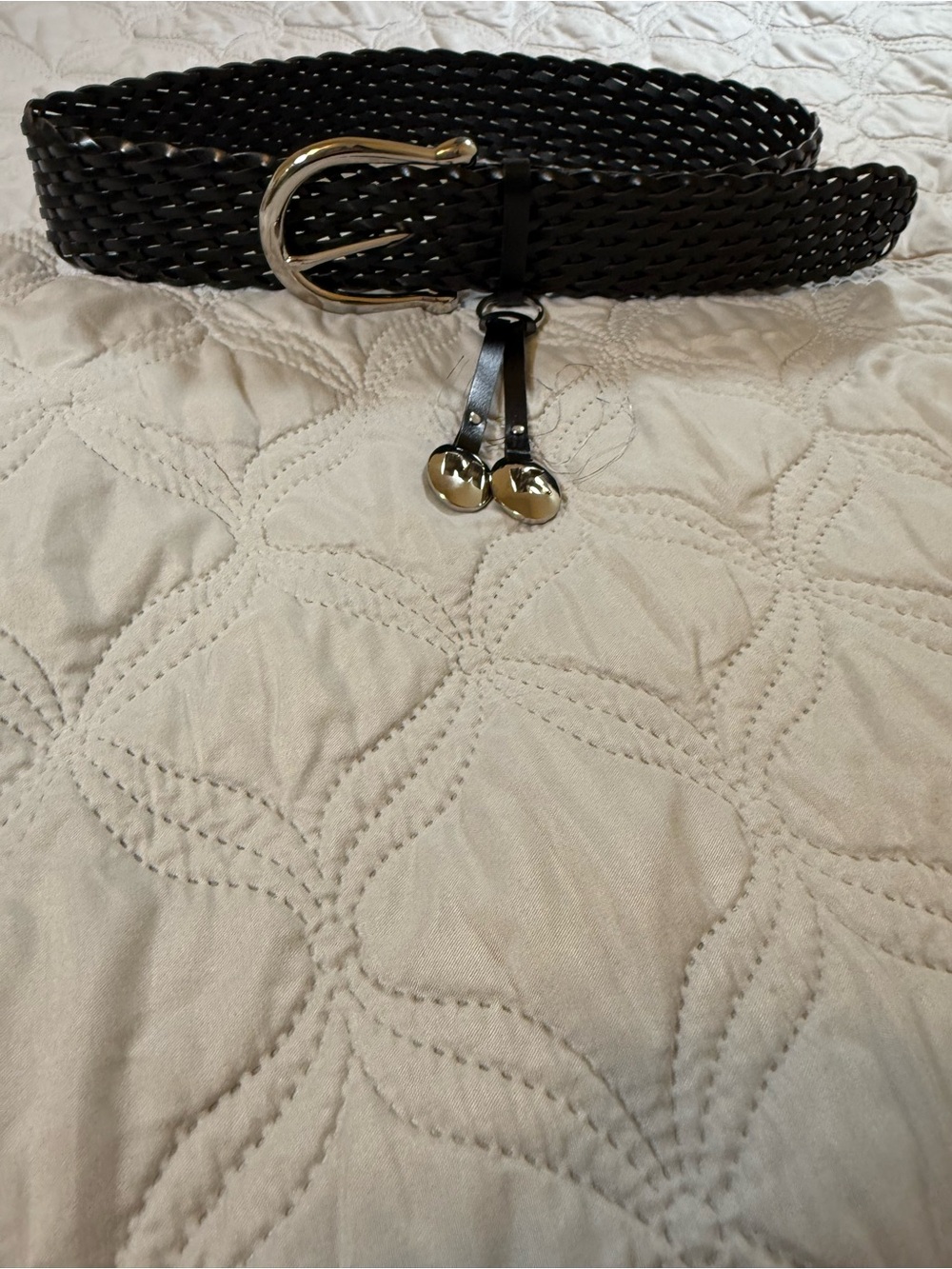 Michael Kors Black Braided Leather Belt Silver Buckle Medium - Picture 5 of 8
